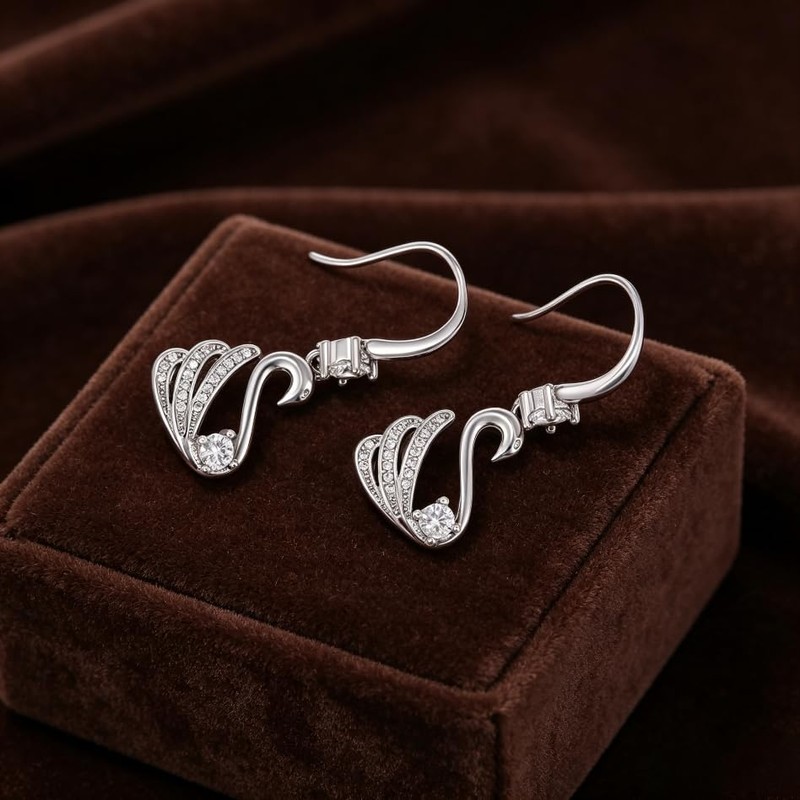 Sterling Silver Swan Drop Dangle Earrings for Women - Hypoallergenic