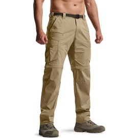 CQR Men's Convertible Cargo Tactical Pants, Water Resistant Outdoor Hiking Pants, Zip Off Lightweight Stretch Work Pants, Runyon Cargo with Belt Dune Khaki, 34W x 34L