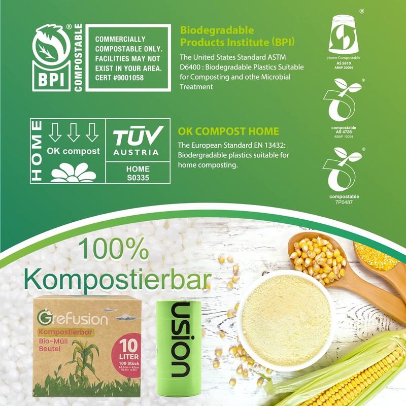 GreFusion Organic Waste Bags 10 Litre x 100 Biodegradable Foil