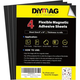 DIYMAG 4Pack Magnetic Adhesive Sheets, Magnetics Sheet with Adhesives Backing, 8x10 Inch Flexible Magnet for Crafts Photos and Die Storage Easy to Cut