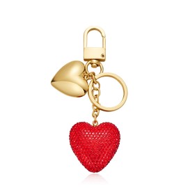 WOWORAMA Heart Bag Charm for Women Puffy Heart Keychain Sparkly Rhinestone Red Heart Purse Charm Handbags Car Keychain Accessories Valentines Gifts
