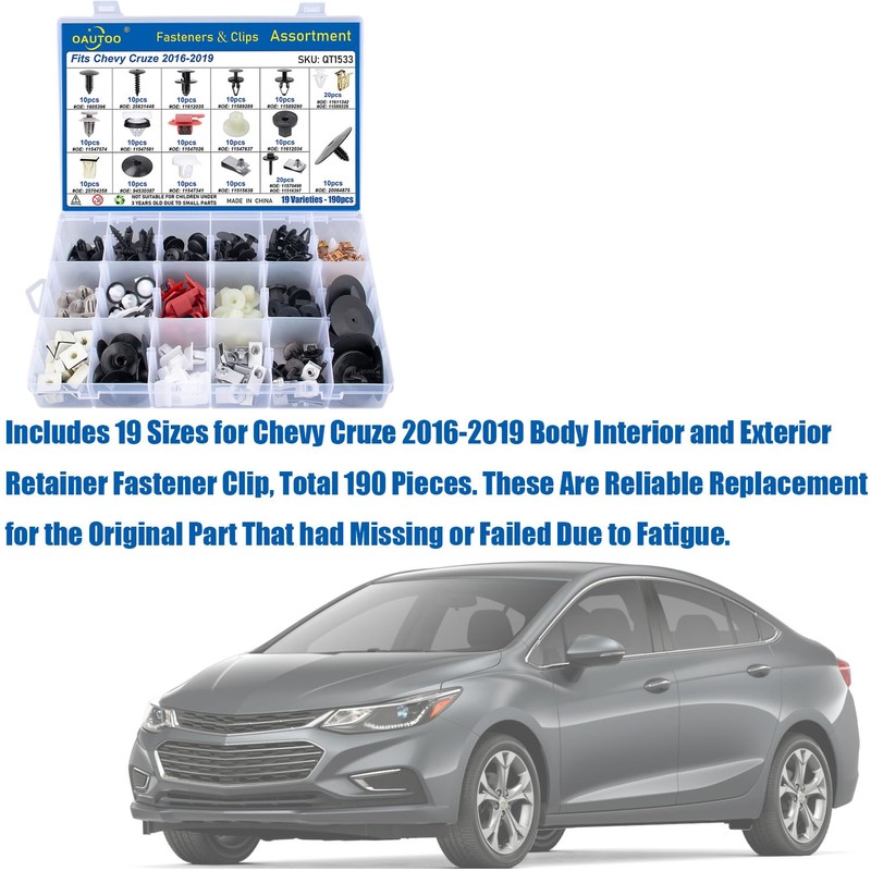 OAUTOO 190pcs fits Chevy Cruze 2016-2019 Auto Body Interior and