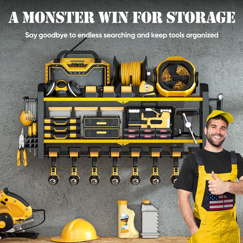 Power Tool Organizer Wall Mount, Large 8 Drill Holder Wall