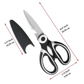 Kyraton Kitchen Scissors Heavy Duty 2 Pieces, Stainless Steel Sharp Cooking Shears with Cover, Multipurpose Cooking Scissors for Meat Chicken Bone Veg Poultry Fish. Dishwasher Safe Food Scissors.