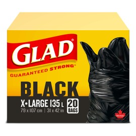 Glad Black Garbage Bags - Extra-Large 135 Litres - 20 Trash Bags, Made in Canada of Global Components
