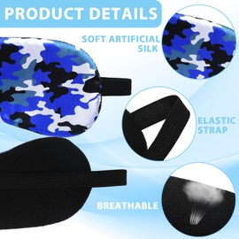 4 Pieces Camo Boys Sleep Mask Soft Sleeping Eye Masks for Kids Comfortable Artificial Silk Sleeping Masks with Elastic Straps for Sleeping Blocking Light for Men Women, 4 Colors