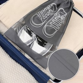 8 Pcs Large Travel Shoe Bag, Portable Drawstring Shoes Storage Bags, Waterproof Shoes Bags with Transparent Slot, for Men Women Daily and Travel Use (Light Grey)