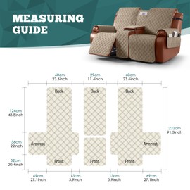Ruaozz Waterproof Loveseat Recliner Cover with Console Non-Slip Reclining Couch Covers Split Sofa Slipcovers with Elastic Straps Furniture Protector for Kids, Dogs, Pets (Pale Brown, 2 Seater)