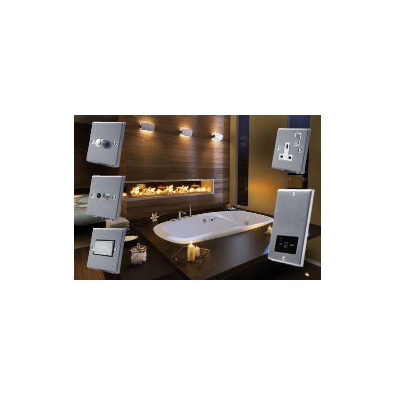 Double Plug Socket 2 Gang - Satin Chrome - Square