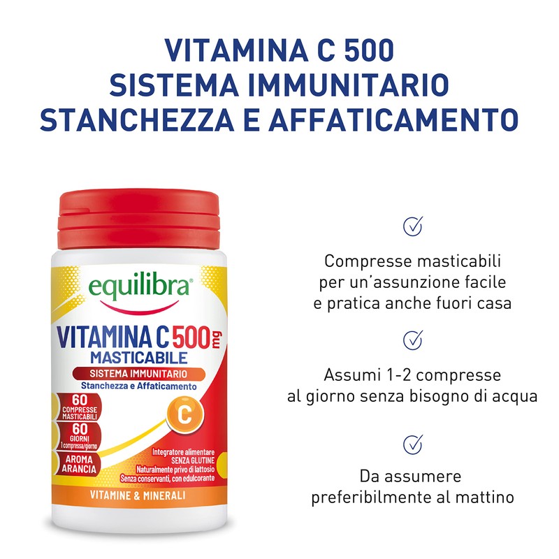 equilibra Integratori Alimentari, Vitamina C 500 mg, Integratore per la