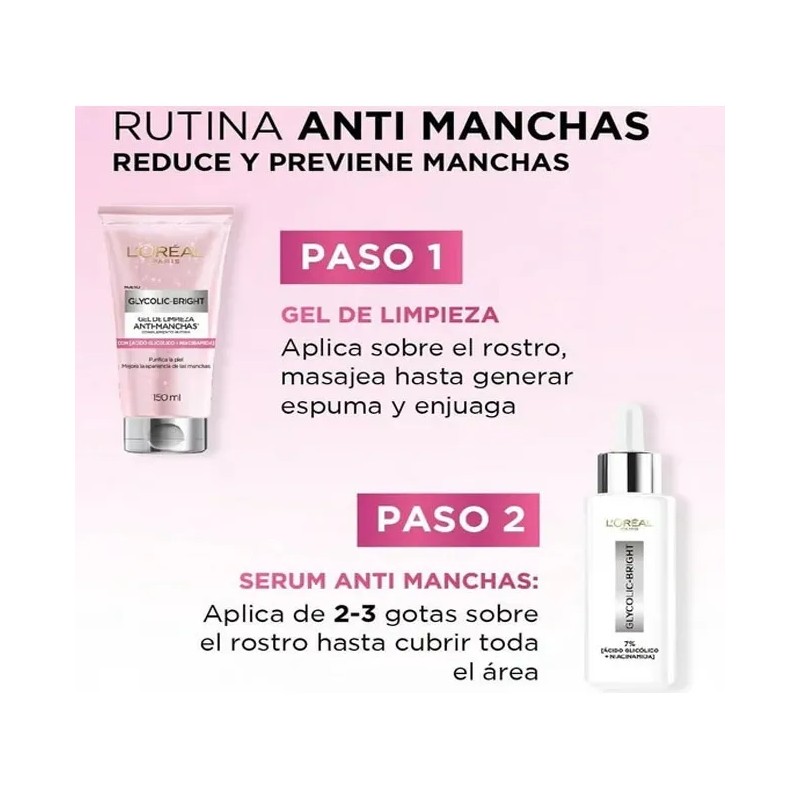 Rutina Antimanchas Loréal Paris Glycolic Bright Skincare 5pz