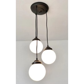 The Lamp Goods New  Chandelier Trio of Milk Glass Globe Pendant Lights - Modern Opal Glass - Antique Black