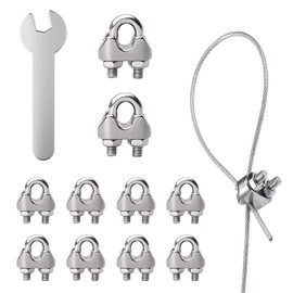 Pack of 10 U-shaped wire rope clamps, stainless steel with 1 open-end wrench, U-shaped wire rope clamp, stainless steel rope, for attaching ropes, steel wires, cables, washing line.