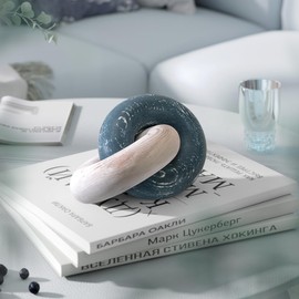 EOSAHR Decorative Pine Wood Knot Decor – Simple Modern Wood Chain Link Decor for Coffee Table, Book Shelf, Entryway Table – Decorative Knot for Stylish Home Décor Accents (Blue & White)