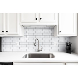 StyloVue 100 Pieces Peel and Stick Backsplash for Kitchen, 3" x 6" PVC Subway Tile 2025 Upgraded Glossy White with Dark Gray Grout Backsplash Stick on Tile Elevate Kitchen, Bathroom, Fireplace,RV