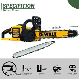 Eyoloty 4-Pack 16 Inch Chainsaw Chain 3/8" LP Pitch .043" Gauge 56 Drive Links for DeWalt DCC690M1 DCCS670 DCCS690,EGO CS1613 CS1604 CS1600 CS1610 CS1611 56V Chainsaw,Greenworks 20152 Chainsaw