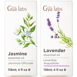 Gya Labs Jasmine Essential Oil for Diffuser & Lavender Essential Oil for Diffuser Set - 100% Natural Aromatherapy Grade Essential Oils Set - 2x4 fl oz - Gya Labs