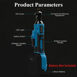 Cordless Ratchet Wrench 3/8 Compatible with Makita 18V Battery: 75FT-LBS 500RPM Brushless Powered Ratchet, with 1/4 Adapter, 8 Sockets and 3" Bar, Electric Socket Wrench for Auto Repair