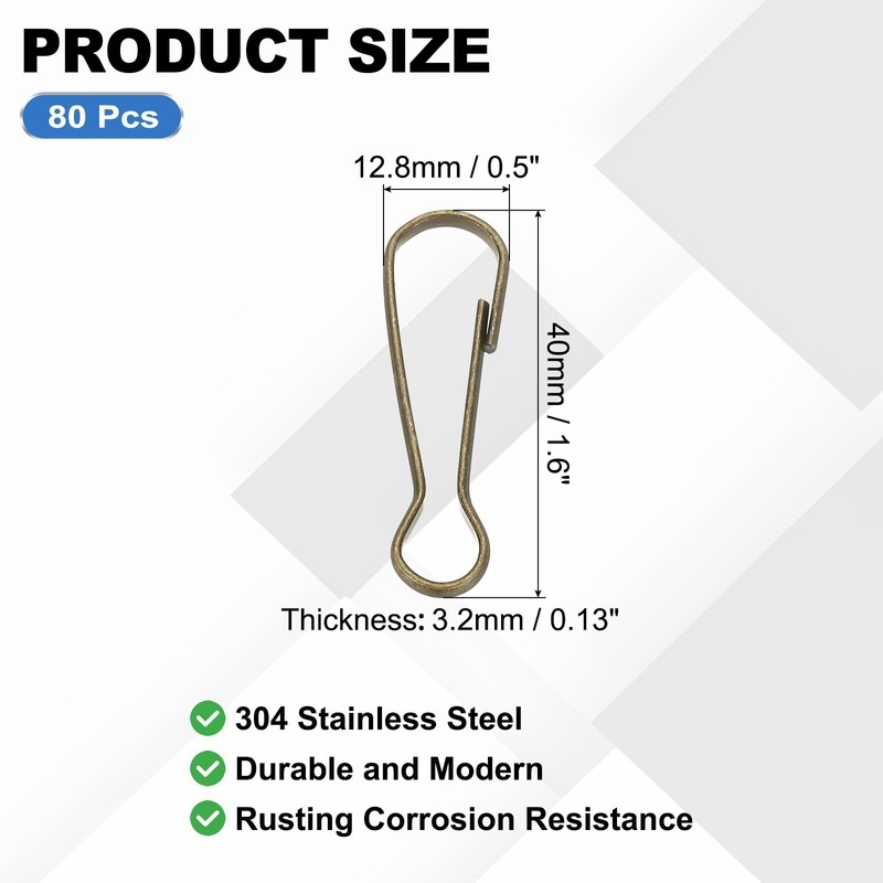 PATIKIL Lanyard Hooks, 80 Pcs 40mm Stainless Steel 304 Spring