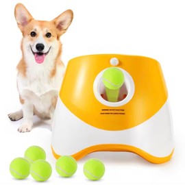 Automatic Dog Ball Launcher – Interactive Dog Toy for Small & Medium Dogs | Includes 6 Balls, USB Charging Cable & Adjustable Distance | Hands-Free Fetch Machine for Indoor & Outdoor Play. (Orange)