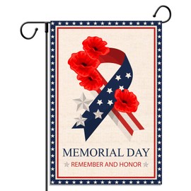 Memorial Day Garden Flag Stars and Stripes Ribbon Poppy American Patriotic Vertical Double Sized Yard Outdoor Decoration