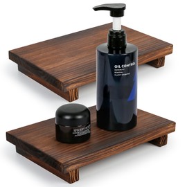 Wood Riser Tray Soap, Stand Soap Tray for Kitchen Sink, Wood Pedestal for Kitchen Counter Sink Stand Decorative Rustic Bathroom Dishes Plant Bottles Candles Display(9 x 6 Inch,Carbonized Brown)