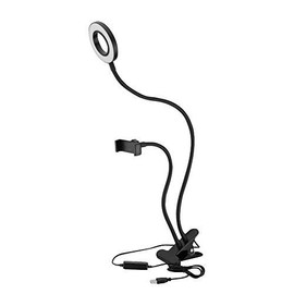Ring Light LED Gooseneck Clamp Lamp, 3 Light Modes, 360 Degree Rotation, Dimmable, with Tripod Stand, Phone Holder and Long Arms, Clip Mounts for Live Stream and Makeup