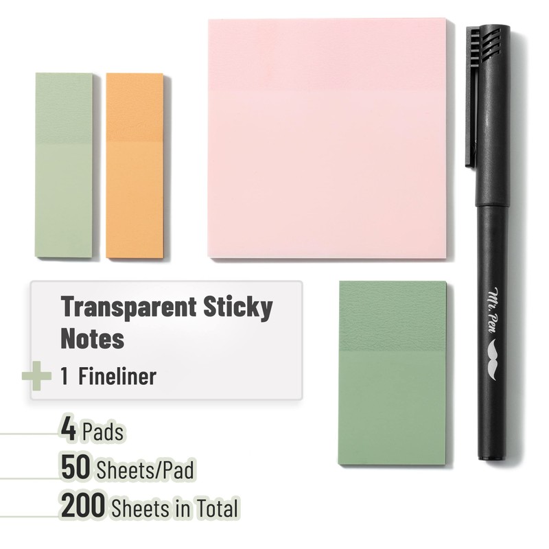 Mr. Pen- Pastel Transparent Sticky Notes, 200 pcs, Bible Sticky