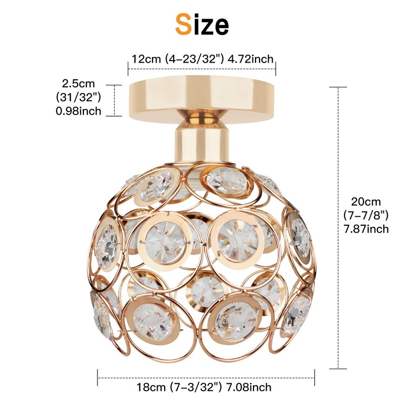 Zevnico Gold Mini Chandelier Light Fixture, Crystal Ceiling Light, Semi