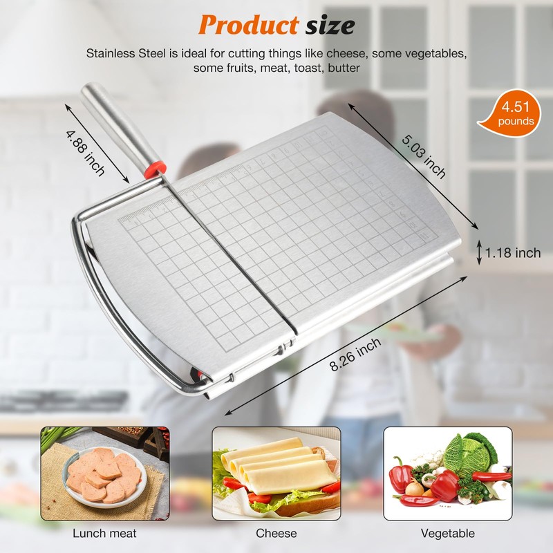 DGLOZE Cheese Slicer Cutter, Stainless Steel Cheese Cutter Board with
