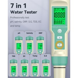 Pawfly pH Pen & ORP Meter, 7 in 1 pH ORP S.G Salinity TDS EC & Temperature Meter, Digital Salinity Tester pH Meter for Swimming Pool Drinking Water Aquarium Hot Tub Saltwater & Spa