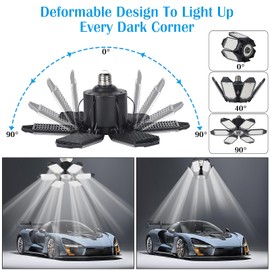 onffo 2 Pack LED Garage Lights, 150W Deformable LED Garage Ceiling Lights with 6 Adjustable Panels, 20000LM 6500K E26/E27 LED Shop Lights for Garage, Basement, Barn, Warehouse