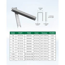 meite 22G71S58 22 Gauge 71 Series 3/8" Crown Wide 5/8" Leg Length Galvanized Staples for Upholstery Stapler 10,020 PCS/Box (1 Box)