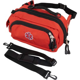 LINE2design Deluxe Medical Fanny Pack Large - EMS Emergency First Aid Paramedic EMT First Responder - Portable Travel Size Medical Equipment Organizer Hip Bag with Multiple Internal Pockets - Red