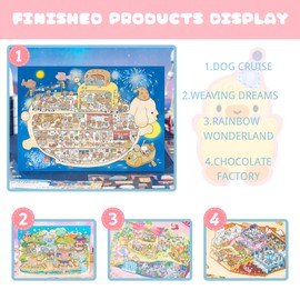 Large 3D Sticker Scene Sticker Therapy for Adults and Kids 4 Sets DIY 3D House Stickers Featuring Dog Cruise, Weaving Dreams, Rainbow Wonderland, and Chocolate Factory
