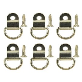 Aretro Medium Picture D Rings & Plates Brass Plated Photo Frame Hanging Hooks Hangers Canvas Hook Wall Bracket Hanger with Screws (1 Pack of 6)