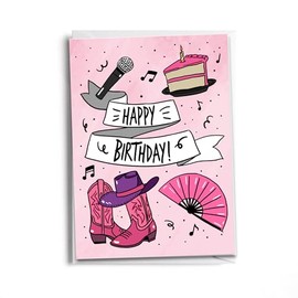 Sole Inspired Line Dance Birthday Card – Fun Happy Birthday Card for Dance Lovers with Fans and Boots