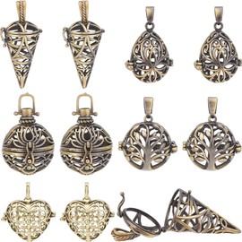 SUNNYCLUE 1 BOX 10PCS Bronze Locket Pendants Bulk Stone Holder Cage Brass Antique Hollow Diffuser Chime Ball Tree of Life Openable Charms for Jewelry Making Charms Women Diy Necklaces Crafts Supply