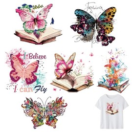 Attuslla 6 PCS Butterfly Iron on Decals Heat Transfer Patches Colorful Stickers Washable DIY for T-Shirt Backpacks Jeans Clothing Hat Applique