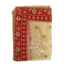 Decorative Chunari Backdrop Netted Cloth Pooja Chunari(Size:-20 Inch x 42 Inch)Indian Traditional Navratri Festival Decoration Chunr MATA Ki Chunri for Statue Chowki Aasan Mat Posters Frame(Off-White)