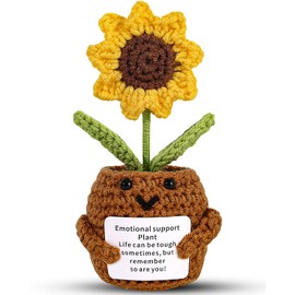 JELUTAR Mini Funny Positive Potato, 3 inch Knitted Doll with Positive Card for Cheer Up Gifts and Party Decorations, Cute Positive Potato Crochet Doll for Birthday Gifts (Positive Sunflower Plant)