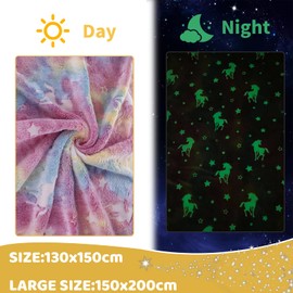Glow In The Dark Unicorn Blanket For Girls,Luminous Unicorns Blanket for Boys Girls,Super Soft Fuzzy Plush Flannel Furry Fleece Blanket Bed,Sofa,Birthday Unicorn Gifts (Unicorn 02, 150 x 200 cm)