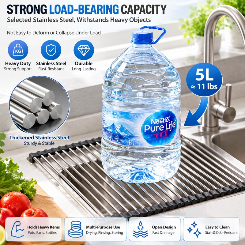 Roll-Up Stainless Steel Sink Drying Rack for Kitchen Counter Space