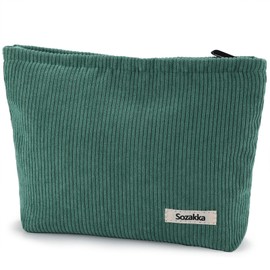 Makeup Bag for Women Large Green Corduroy Cosmetic Bag Travel Toiletry Pouch for Purse Zipper Portable Toiletry Bags Organizer Cute Y2K Aesthetic Trendy Adults Makeup Brushes Storage Bags