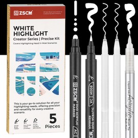 ZSCM 5 Pack White Acrylic Ink Pens for Drawing, Fine Point White Gel Pens, Opaque Acrylic Markers for Black Paper Drawing, Sketching, Illustration, Card Making