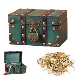 Wooden Treasure Chest, Vintage Wooden Treasure Chest for Children with Lock, Treasure Chest with Combination Lock, 18 x 11.5 x 10.5 cm, Wooden Chest, Pirate Chest for Storage, Decorating, Gifts