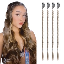 Flufymooz 4PC Braid in Hair Extension 14 Inch Clip in Braid Extensions for Women Synthetic Hairpieces for Daily Use Party Styling (Dark Ash Brown)