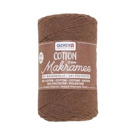 GLOREX 5 1008 31 - Macrame Cotton 2 mm, 250 g, Brown, Length 225 m, Triple Twist Cotton Yarn, 100% Cotton, for Crocheting, Knitting, Knotting and Designing