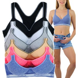 ToBeInStyle Women's Pack of 6 Racerback Sports Bras - Heathered - 34B