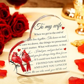 DSFSAEG Valentines Gifts for Wife, Heart-Shaped Acrylic Plaque for Anniversary Valentines Day, To My Wife Heart Acrylic Plaque Romantic Valentine's Day Ornaments